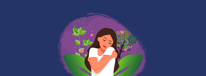 Self-love woman hugging herself. Amor propio mujer abrazandose